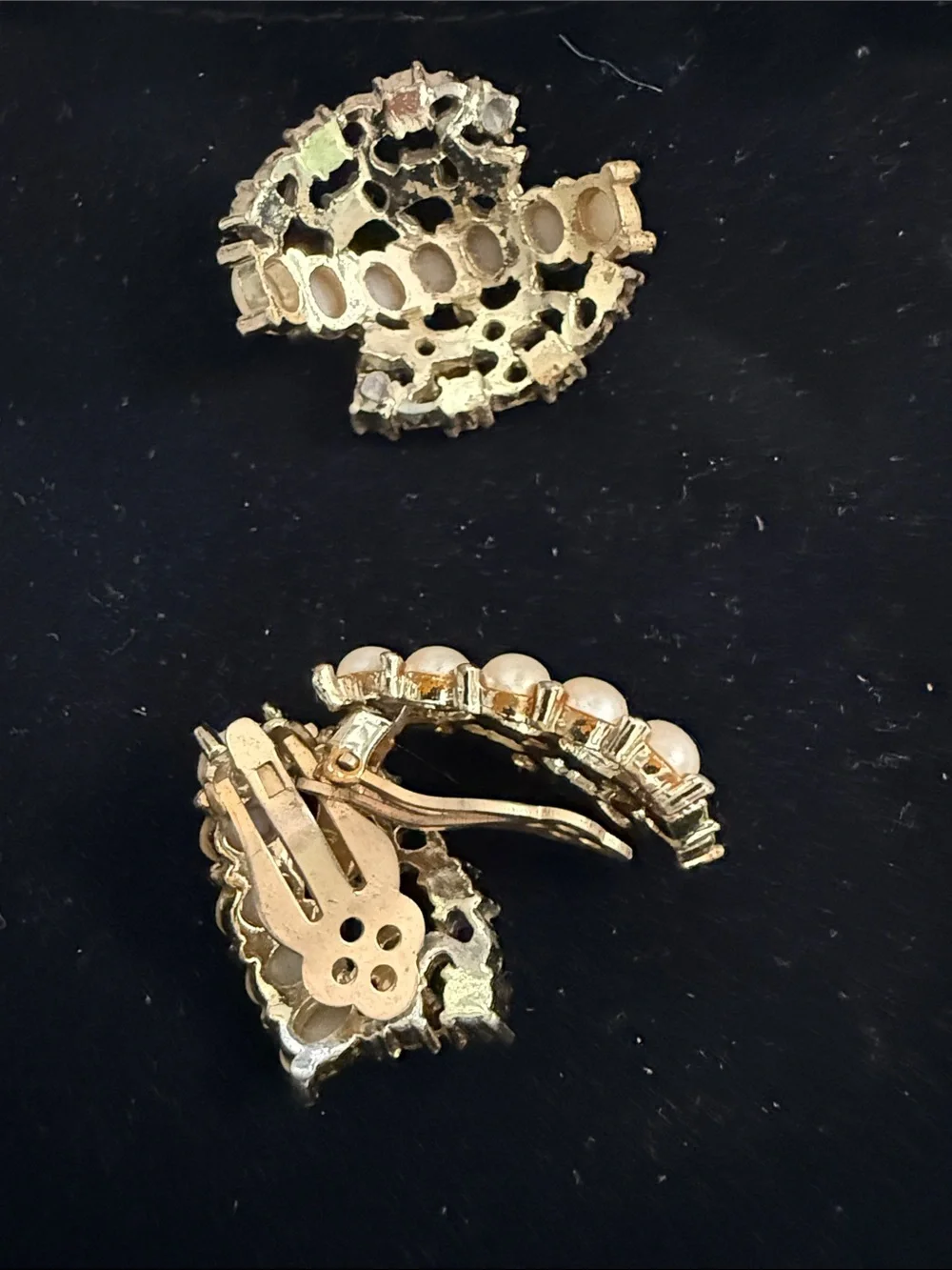 Gold-Tone Faux Pearl and Aqua Crystal Women Earrings - Unbranded